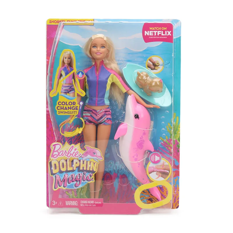 Barbie Dolls FBD63 Electrionic Barbie Dolphin Magic Adventure Doll with Clothe Snorkel Fun Friends Collectible Model Doll Toy