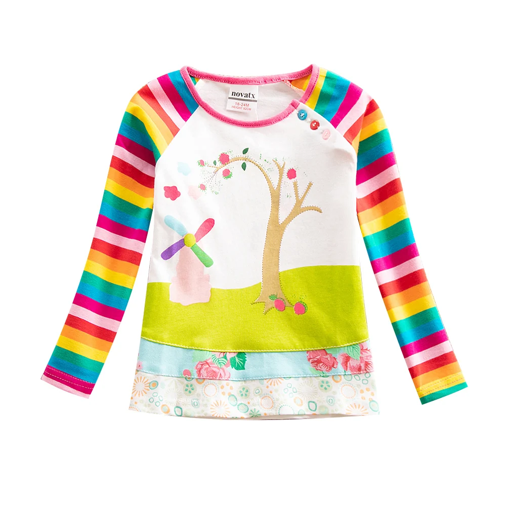 JUXINSU/хлопковая футболка с длинными рукавами для девочек Повседневная футболка для девочек с цветочным принтом и цветочным принтом на осень и зиму