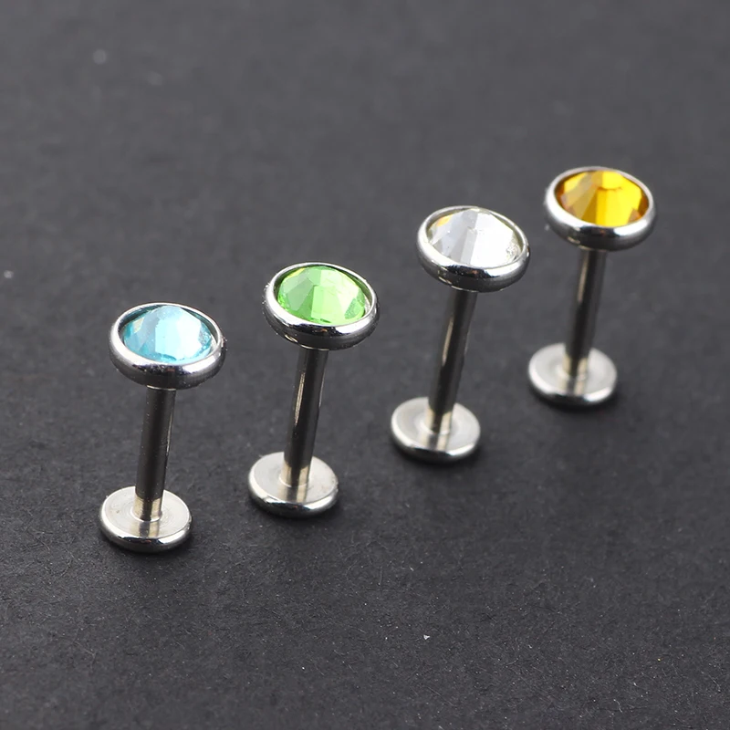 JUNLOWPY 1PC 316L Steel Crystal Ball Labret Stud Lip Ring Tragus Piercing Ear Cartilage Earring Body Piercing Helix Barbell Bar