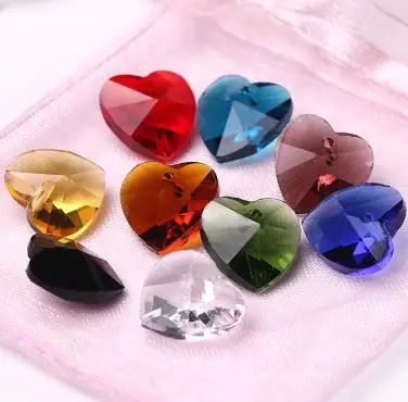 100pc 14mm Charms Heart Faceted Crystal Glass Loose Spacer Beads Jewelry Pendant 