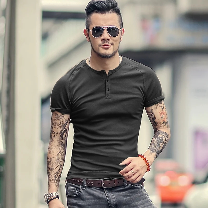 Mens T Shirt Slim Fit Crew Neck T-shirt Men Short Sleeve Shirt Casual T-shirt Tee Tops Bodybuilding T-shirt European Style