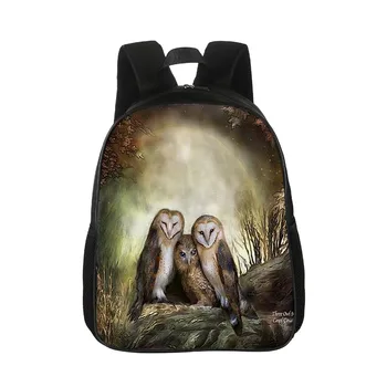 

Custom ladies men's backpack 3D owl night cartoon printing casual canvas teenager girl travel backpack children's bag
