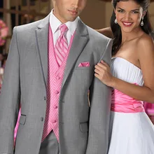 5 шт.(куртка+ брюки+ жилет+ галстук+ платок) с отворотом, две пуговицы, серые свадебные костюмы для мужчин, модный смокинг мужской костюм на заказ