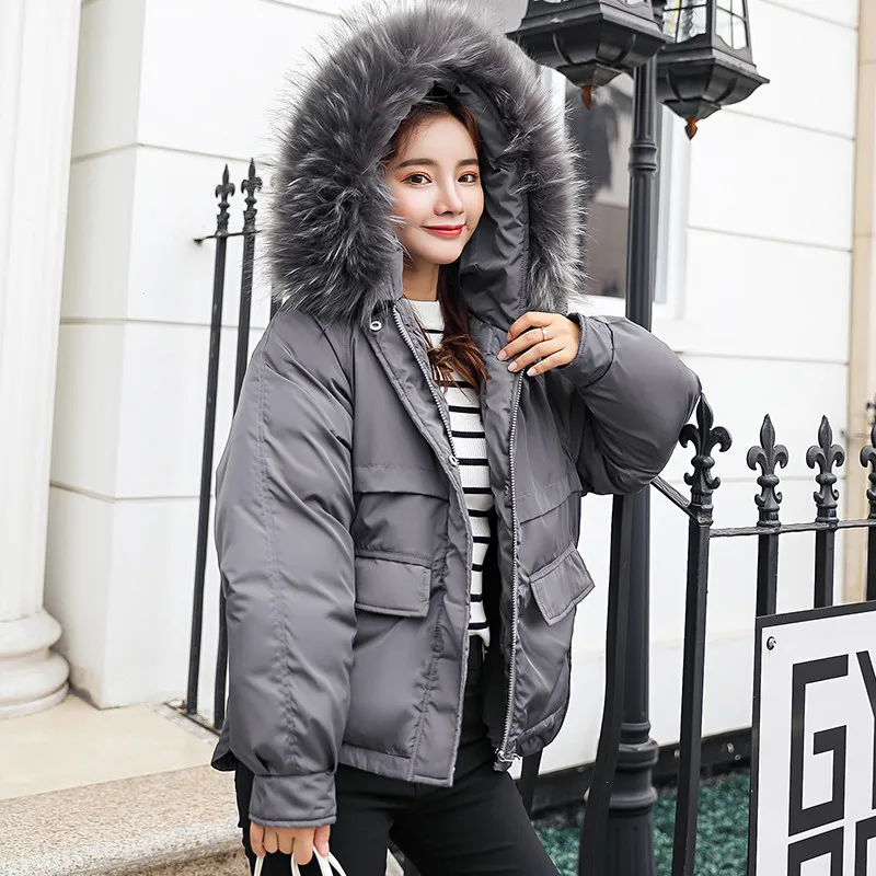 Модные женские куртки, пальто, осенне-зимние парки, верхняя одежда, повседневная хлопковая одежда с капюшоном и меховым воротником для девочек A1310 - Цвет: gray