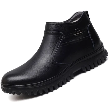 

plus size men fashion genuine leather wool cotton shoes outdoors platform sneakers winter snow ankle fur boots zapatos de hombre