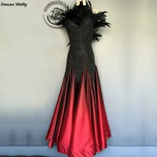 Женское платье для выступлений, латинских танцев, вальса, танго, танцевальное платье, куриное перо, латинское платье, хрустальные камни, ча-ча, танцевальное бальное платье