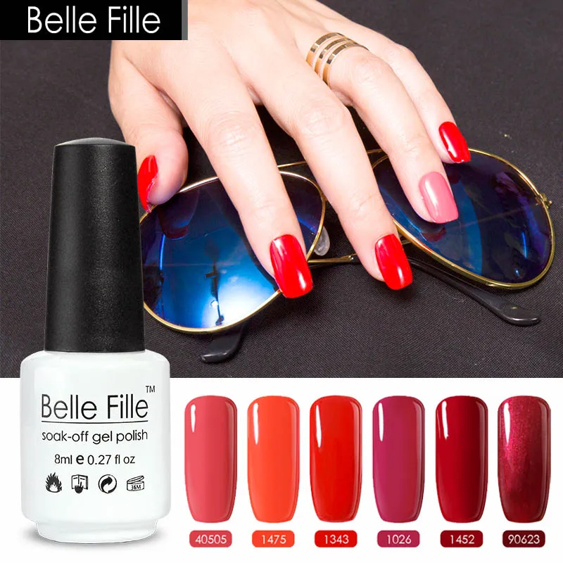 Belle Fille 8 мл красный УФ гель лак для ногтей замочить от Vernis дизайн полу стойкий