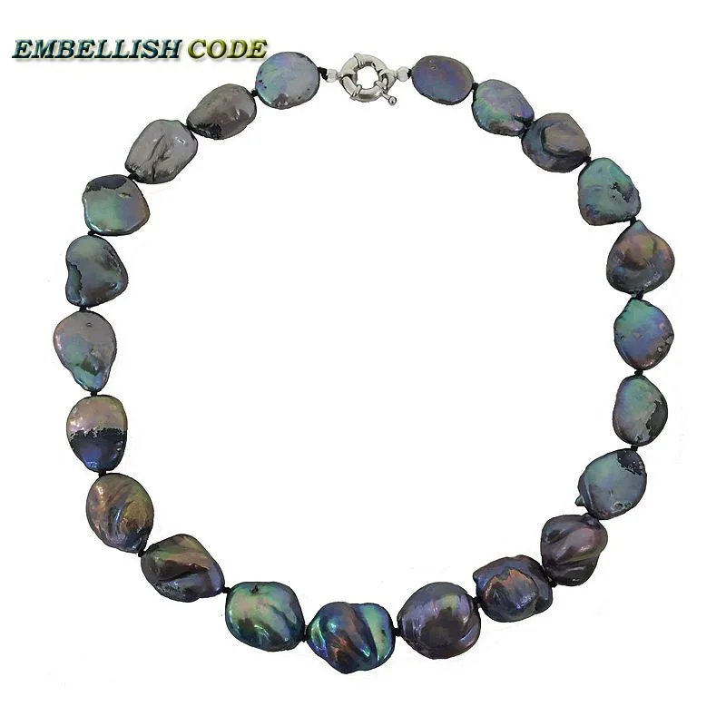 

wholesales 2016 NEW large size keshi stely Melon seed shape natural fresh water pearl necklace statement black blue fine jewelry