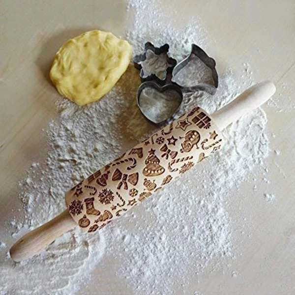 

Christmas Gift Pattern Embossing Rolling Pin For DIY Kitchen Gingerbread Cookies LBShipping