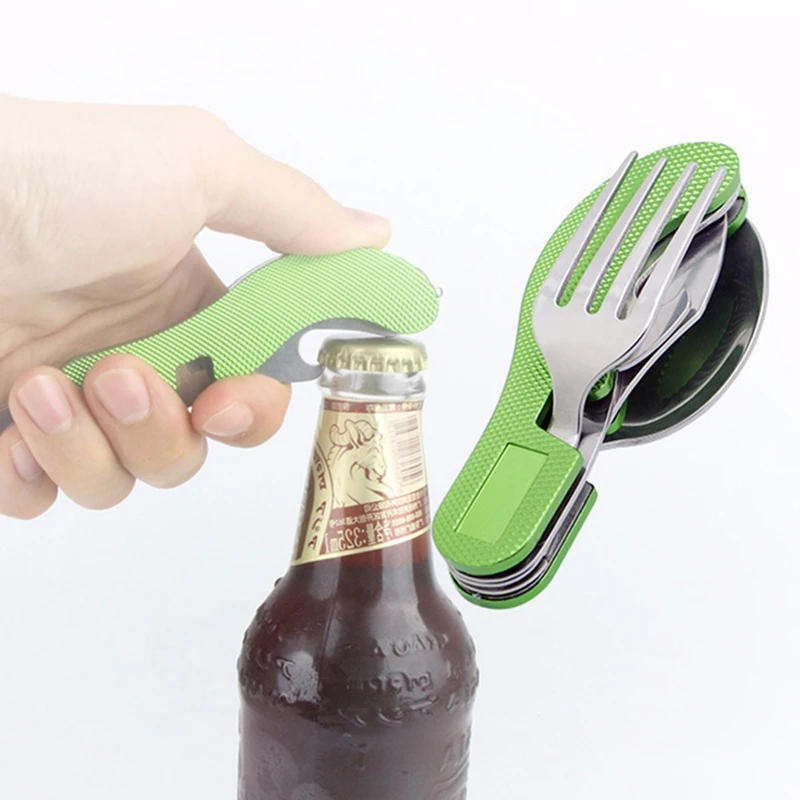 

2019 New Hot Multi-Function 4 in 1 Folding Stainless Steel Spoon Fork Knife Tableware Portable Tool for Hiking Survival Travel