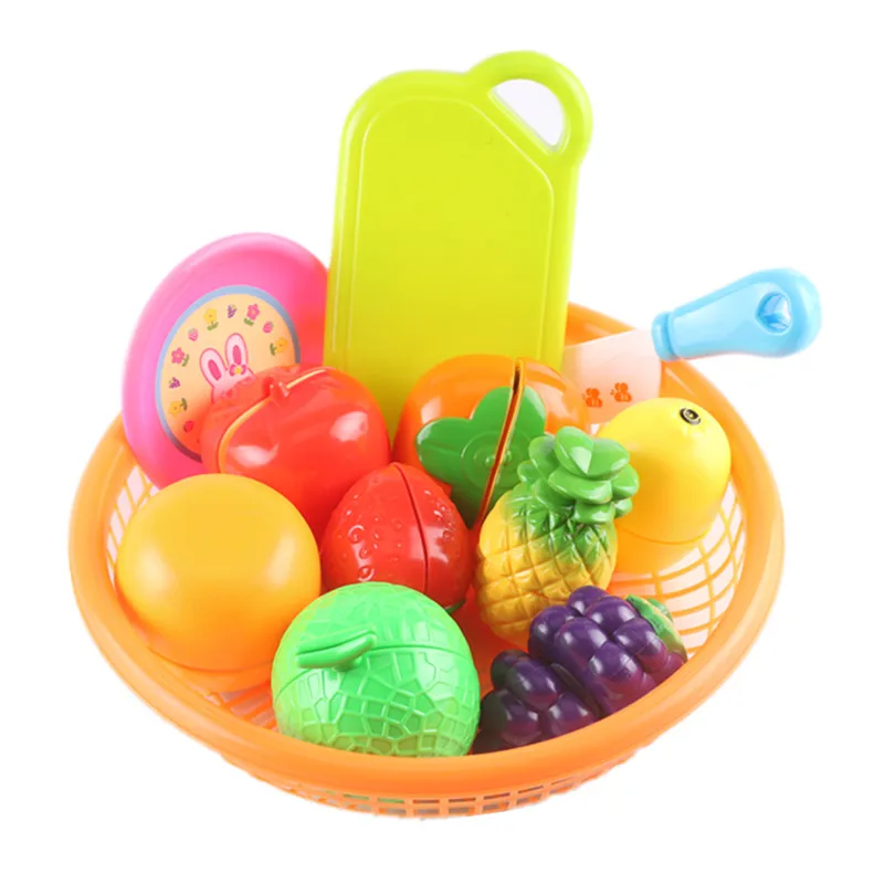 Plastic 12pcs Fruit Cutting Kitchen Toy Simulation Food With Board