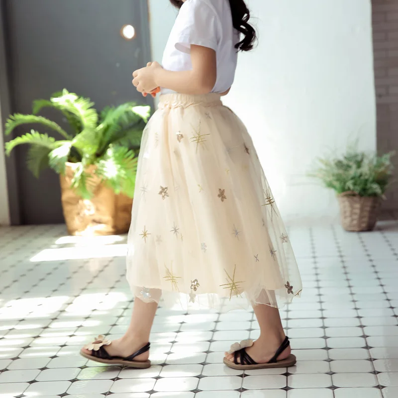 Saia para 6 Meninas Saias Macio Fofo Tule Tutu Saia Pettiskirt Longas Crianças Malha Bola Vestido Estrela Lantejoulas 8 10 13 Ano 17 Mamãe e Bebê
