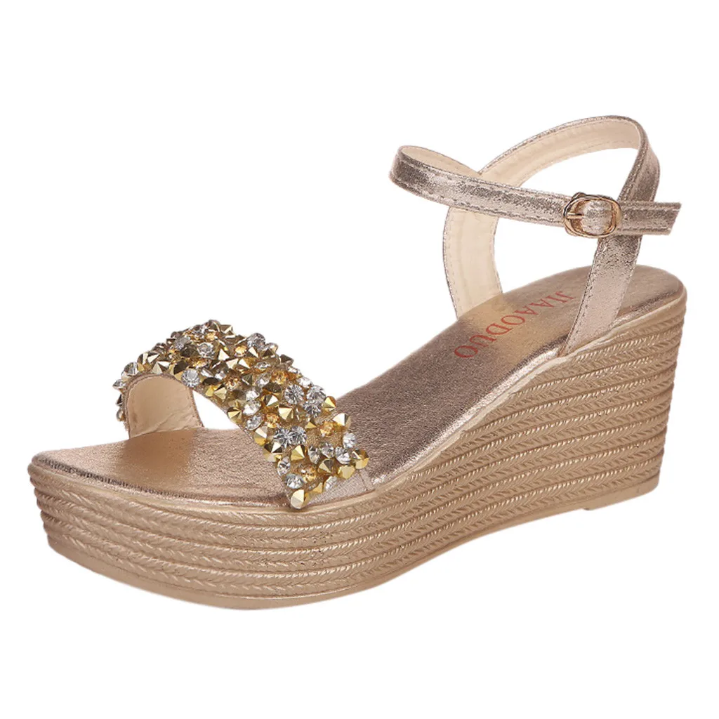 

SAGACE Crystal Wedges Lady Sandals Rhinestone Women Sandals Thick Bottom Sandals Sexy Platform Gladiator Wedge High Heel