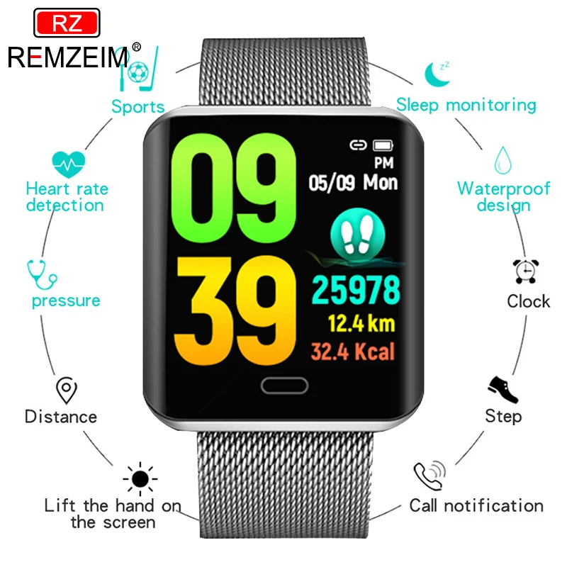 

REMZEIM Color LCD Smart Wristband IP68 Waterproof Smart Bracelet Heart Rate Fitness Tracker Multiple Sports Smart Watch