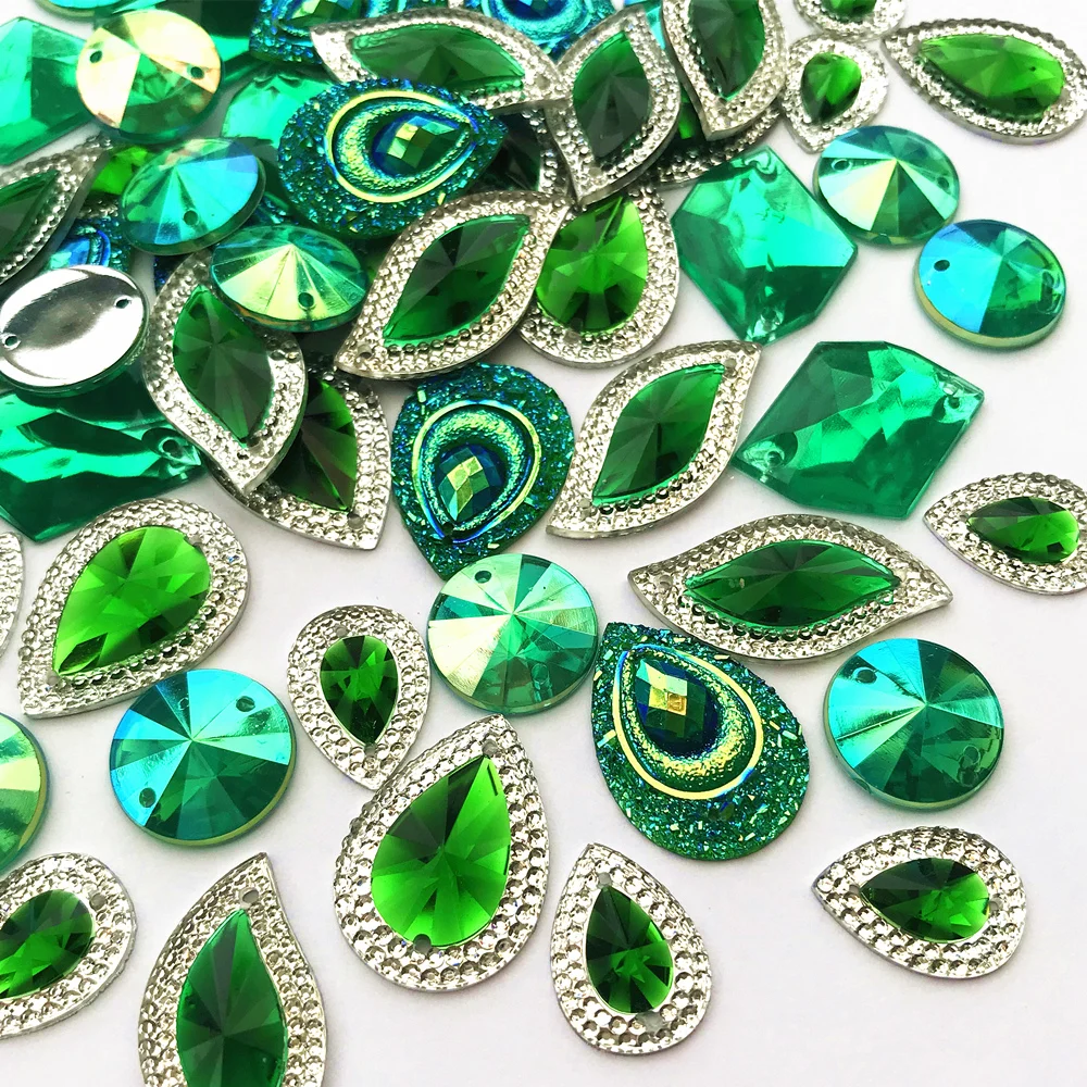 Rhinestones Green Round Sew Sew Green Resin Rhinestones Stones