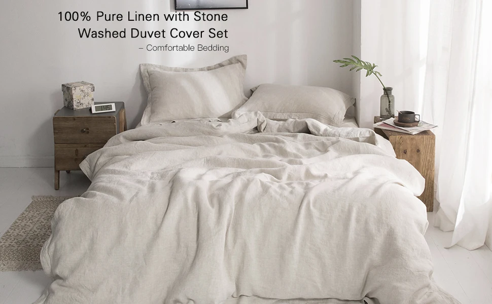 100 Linen Stone Wash Bedding Set Duvet Cover And Pillow Case With