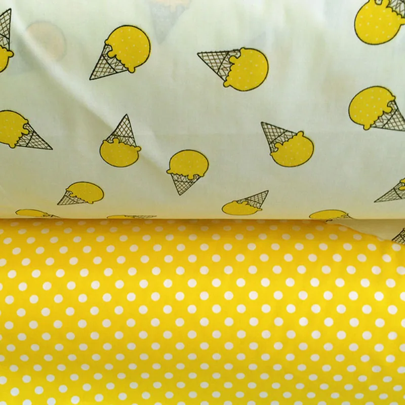 100% хлопок желтый конус в горошек Ткань саржа ткани для DIY кроватки постельные
