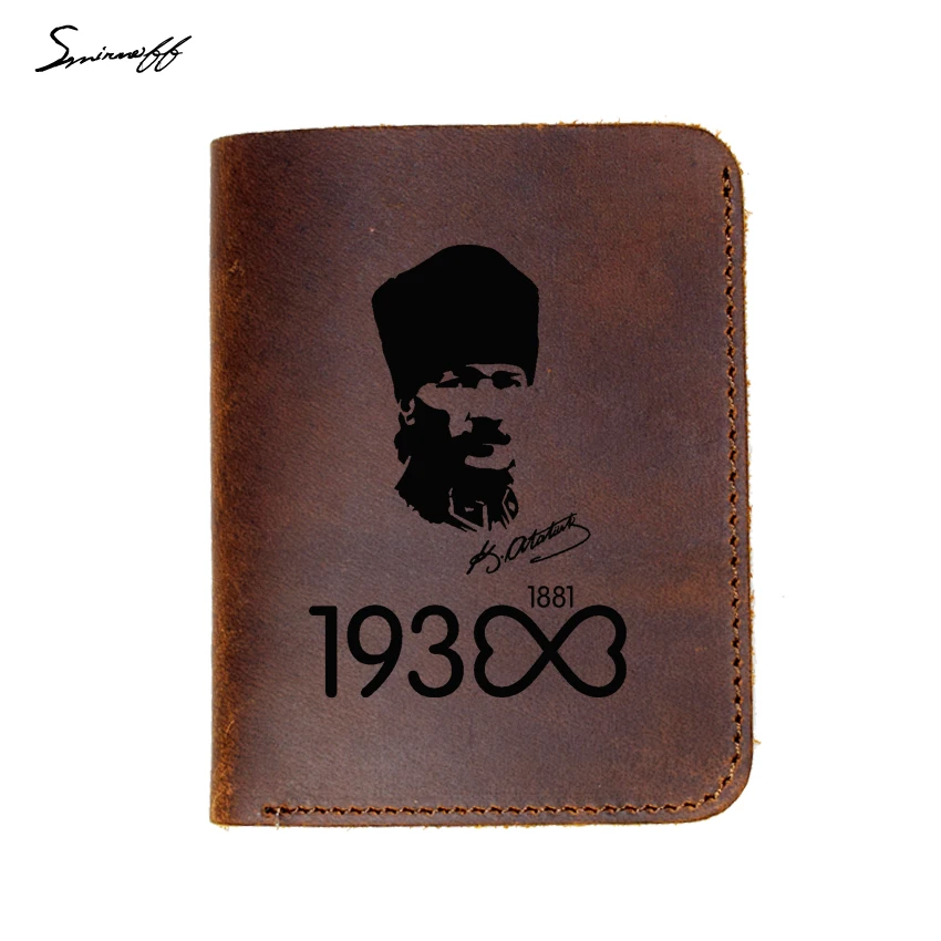 Кошелек из натуральной кожи с лазерной гравировкой Турция Hero Mustafa Kemal Ataturk Мужской