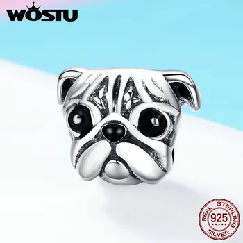 

WOSTU Hot Sale 925 Sterling Silver Cute Pug Dog Pet Animal Charm fit Original DIY Beads Bracelet Jewelry Making Gift FIC834