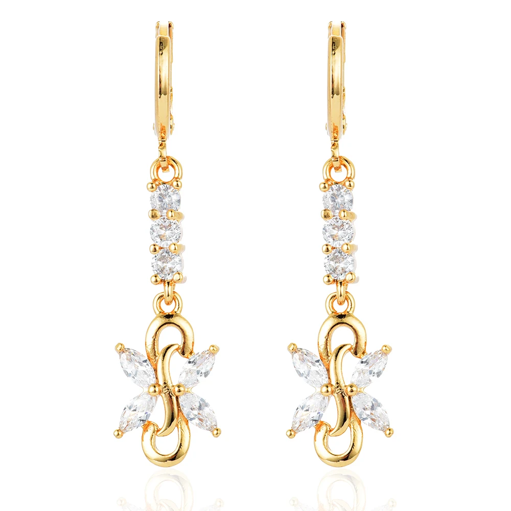 

Women Gold Color Earrings White AAA CZ Stone Long Dangle Drop Earrings Jewelry