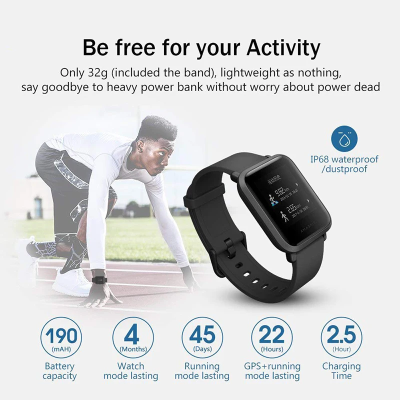 Смарт часы Amazfit Bip 45 дней в режиме ожидания Huami Mifit GPS спортивные напоминания о