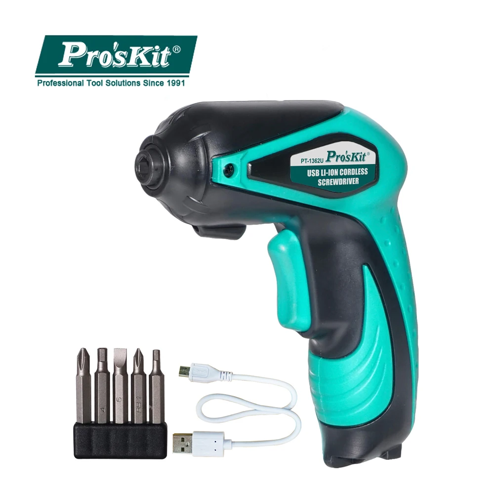 

PT-1362U 3.6 V Pro'kit Lithium Battery USB Charging Electric Screwdriver Set Power Tools Kit Household Cordless Drill LED Light