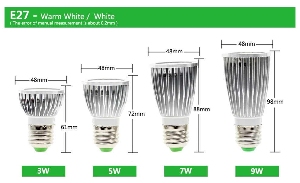 4 шт./лот светодиодный Spotlight E27 GU10 GU5.3 MR16 пятно света лампы 3 W 5 W 7 W 9 W AC85-265V белый/теплый белый лампы освещения