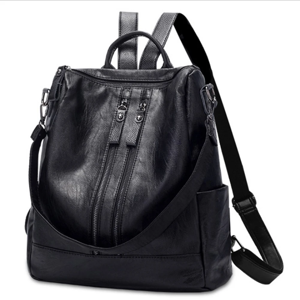 Fashion Backpack Women 2018 Soft Leather Bagpack Ladies Black Travel Backpack Zipper Pu Leather School Bags For Teenage Girls 