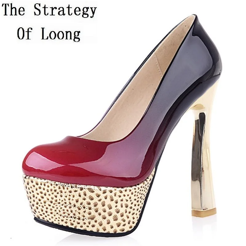 

2019 New Arrival Women Spring Autumn Thin High Heel Patent Leather Fashion Pumps Gradient Colors Plus Size 33-44 SXQ0803