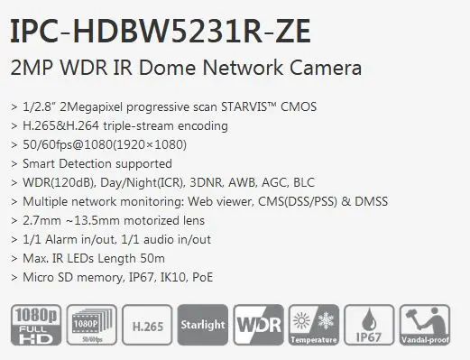 IPC-HDBW5231R-ZE Features