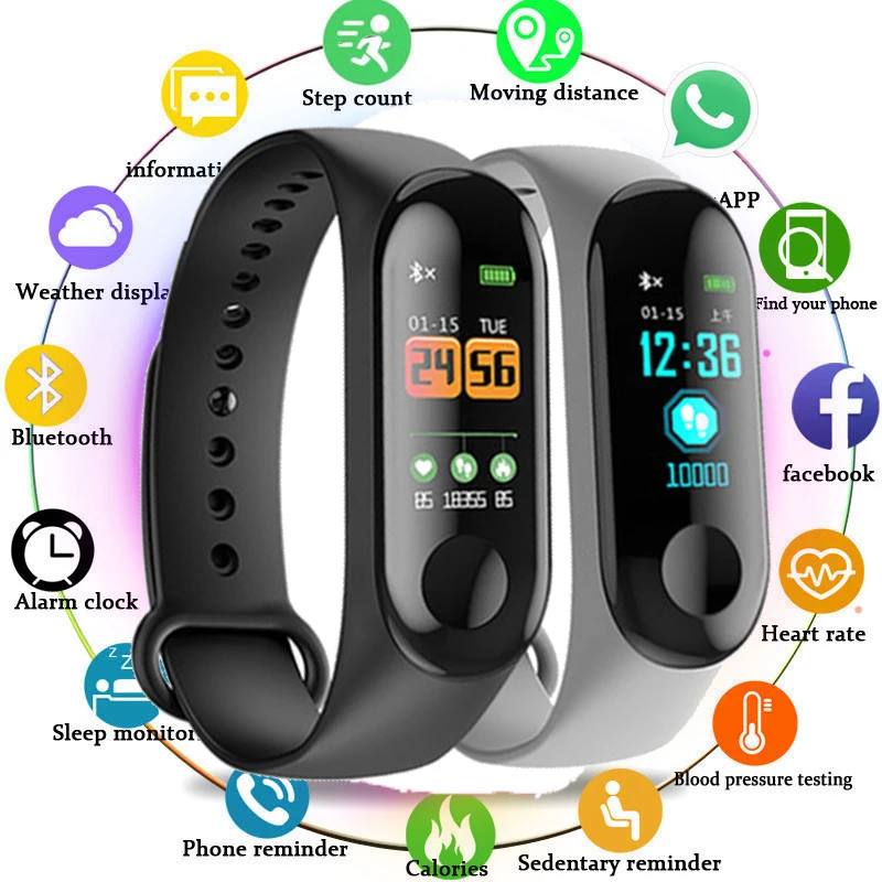 

M3 Smart Watch Heart Rate Monitor Fitness Tracker Bracelet Smartwatch Color Screen Blood Pressure Pedomater Sport Wristband Men
