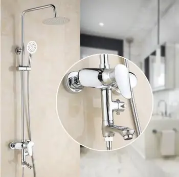 

Brass wall mount shower faucet set, Chrome shower faucet shower head stainless steel hoses,Bathroom rainfall shower faucet mixer