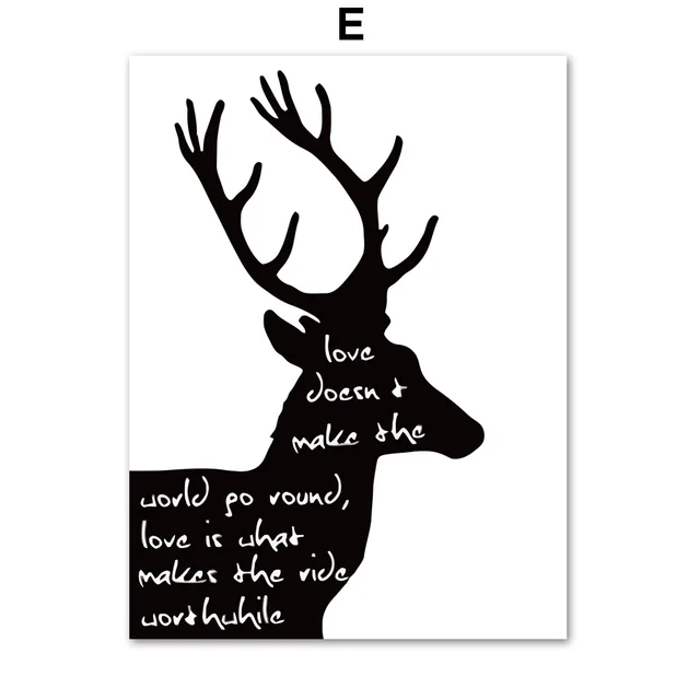 Black White Deer Antler Quotes Wall Art Canvas Painting Nordic Posters