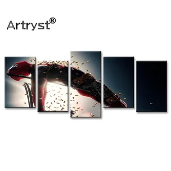 

5 Piece Canvas Art Poster Modular Deadpool Movie Painting On Wall Modern Poster For Living Room Home Wall Art Decor Waterproof