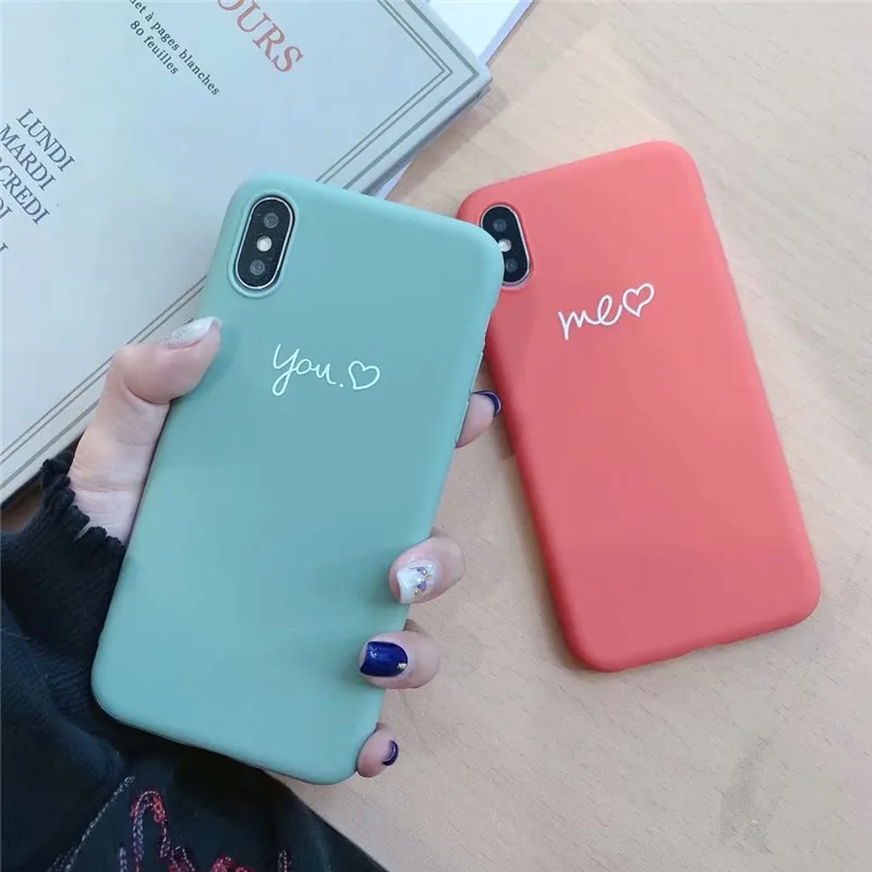 Green Orange Heart Letters Couple Cover Phone Cases For iPhone 8 7 6 6s Plus Soft Silicone Case X XS MAX XR Fundas |