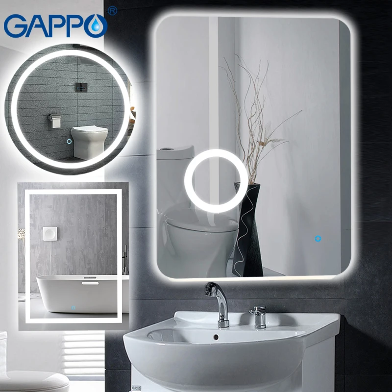 Gappo حمام المكبر المرايا Led 600*800 مرآة لمستحضرات التجميل اللمس التبديل ضوء قابل للتعديل مصباح مركب بالحائط مرآة ماكياج الحمام