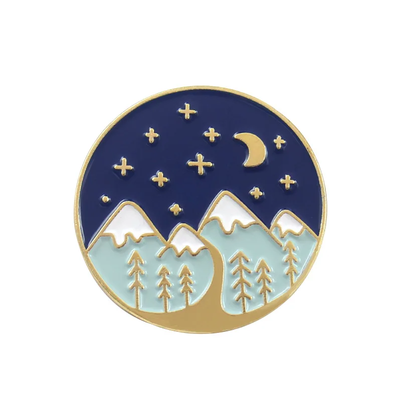 

Round Shape Midnight Snow Moutain Souvenir Enamel Pin Badge