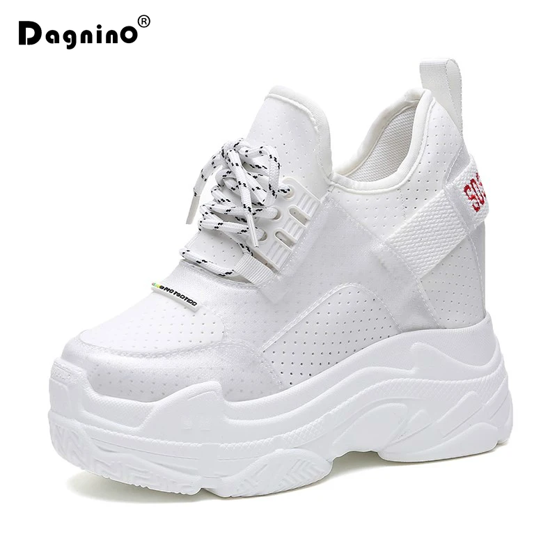

Summer Women Sneakers 2019 Mesh Casual Platform Trainers White Shoes 12CM Heels Wedges Breathable Woman Height Increasing Shoes