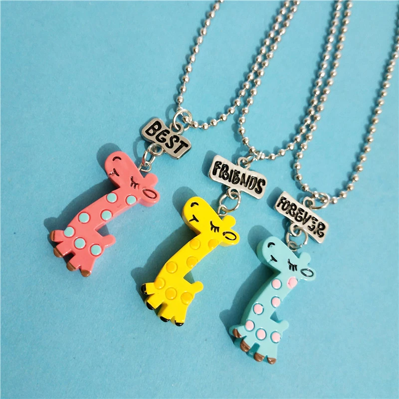 Милый 3 шт./партия лучшие друзья навсегда BFF ожерелье «Жираф» и набор брелков для ключей для девочек, брелок для ключей в виде животных,, ювелирный набор