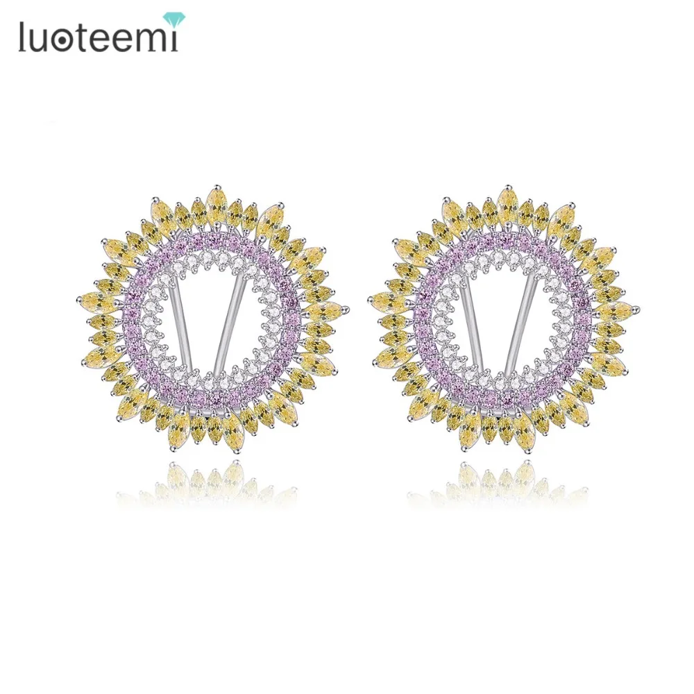

LUOTEEMI New Arrival Noble Elegant Sunshine Shape Earrings with Clips Micro Paved CZ Brincos for Girl Women Christmas Gifts