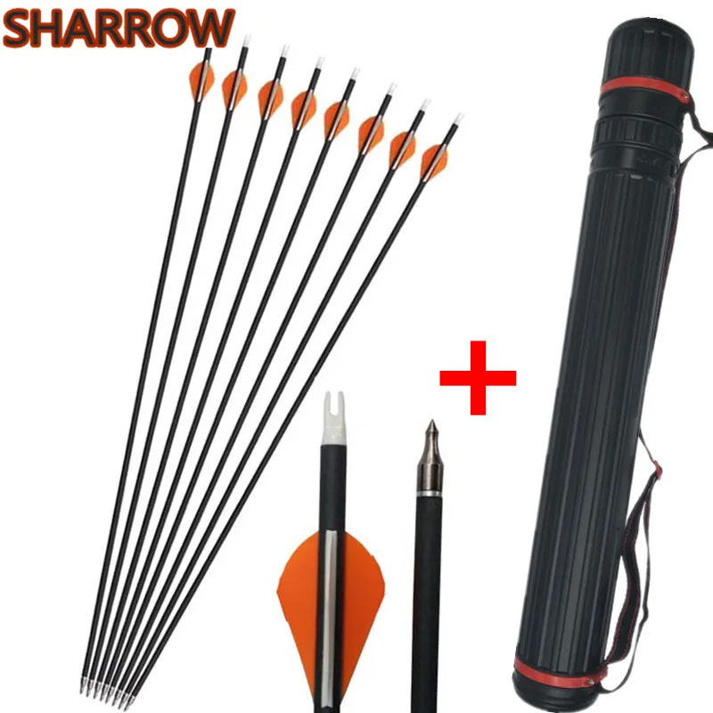 

10Pcs 31" Archery Pure Carbon Arrows Spine400 Carbon Arrow Broadhead With Arrow Quiver For Outdoor Practice Shooting Accessories