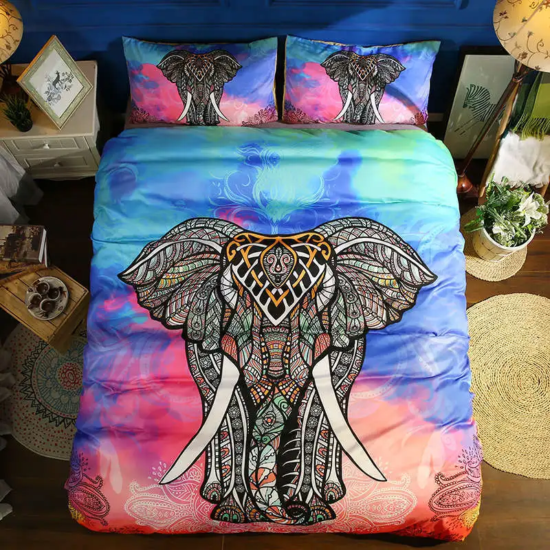 

3pc colorful elephant duvet cover set queen size animal pattern bedding set twin full king kids adult home decor bedlinen