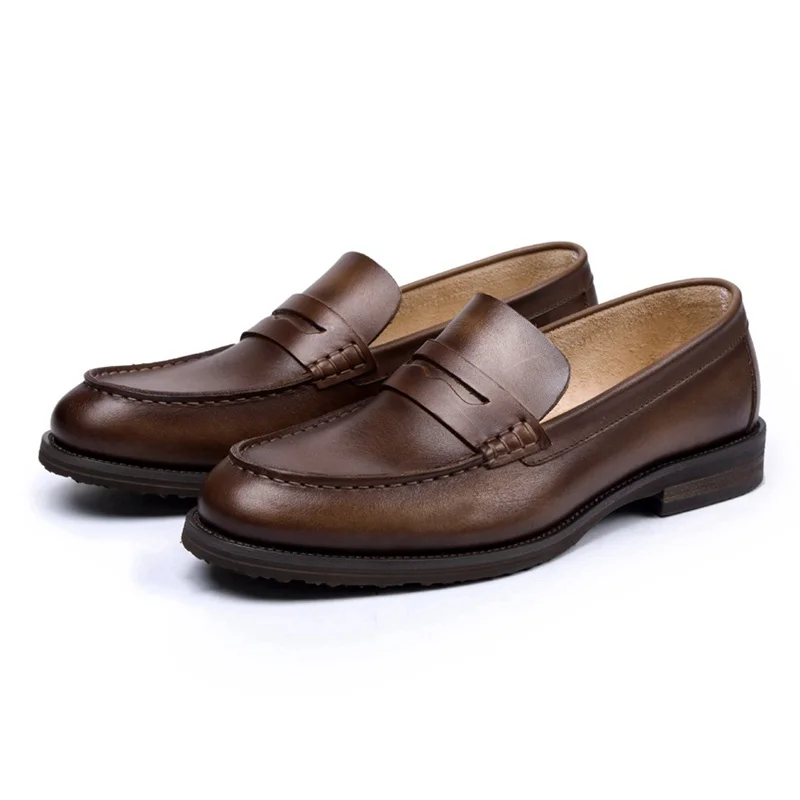 Réel De Confortable chocolat Marron Main Casual Hommes En Des Été Mocassin Bout Homme Chaussures Véritable Cuir Rond Bateau Mocassins Ss90 Conduite fqHOdwRX