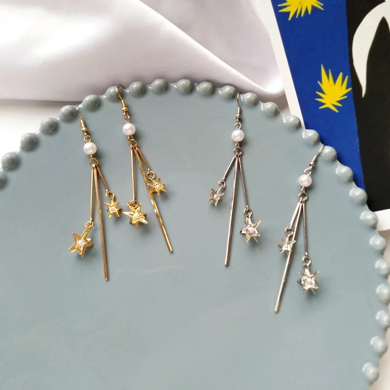 

Beautiful Long Stick Star Earrings for Women Simple Simulated-pearls Temperament Long Earrings