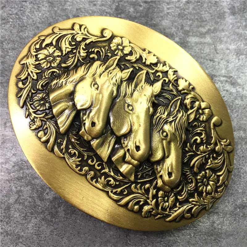 Three Horse Head Belt Brass Buckle (6)