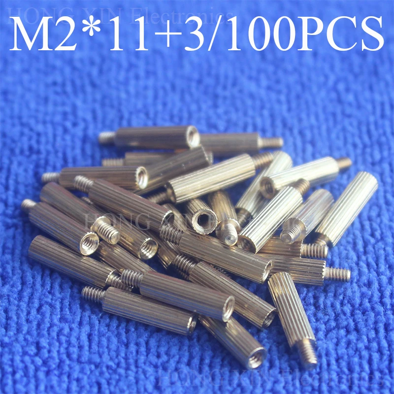 

M2*11+3 100Pcs brass Standoff 11mm Spacer Standard Male-Female brass standoffs Thread Column High Quality 100 piece wholesale