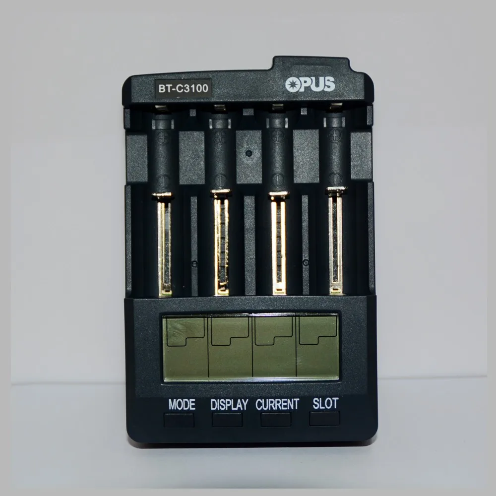 OPUS BT-C3100 디지털 지능형 4 슬롯 LCD 배터리 충전기, 리튬 이온 NiCd NiMH AA AAA 10440 18650 충전식 배터리용