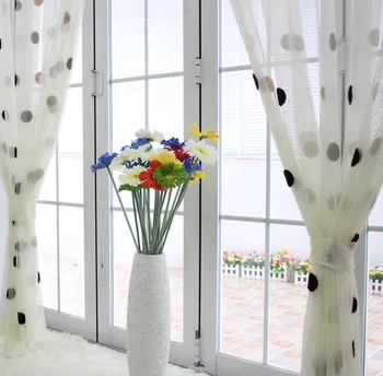 

Big dot embroidered gauze polka dot white brief balcony voile blind garden curtain window screening customize