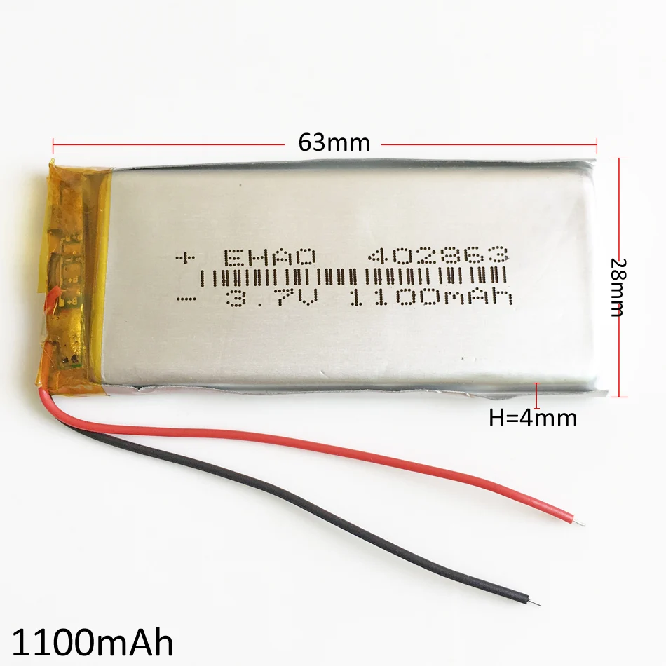 

1100mAh Lithium Polymer LiPo Rechargeable Battery 3.7V 402863 For MP3 GPS PSP DVD video game PAD E-books tablet PC Notebook MID
