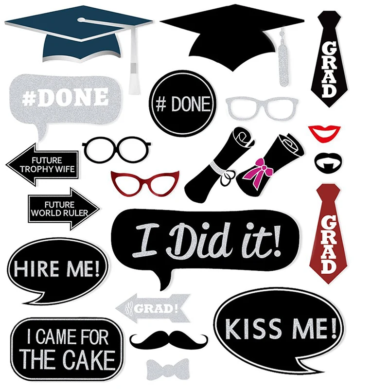 24PCS Photo Booth Props DIY Mustache Lips Photobooth Props Glasses Hat Mask Flash Silver Powder Graduation Season Party Supplies (3)